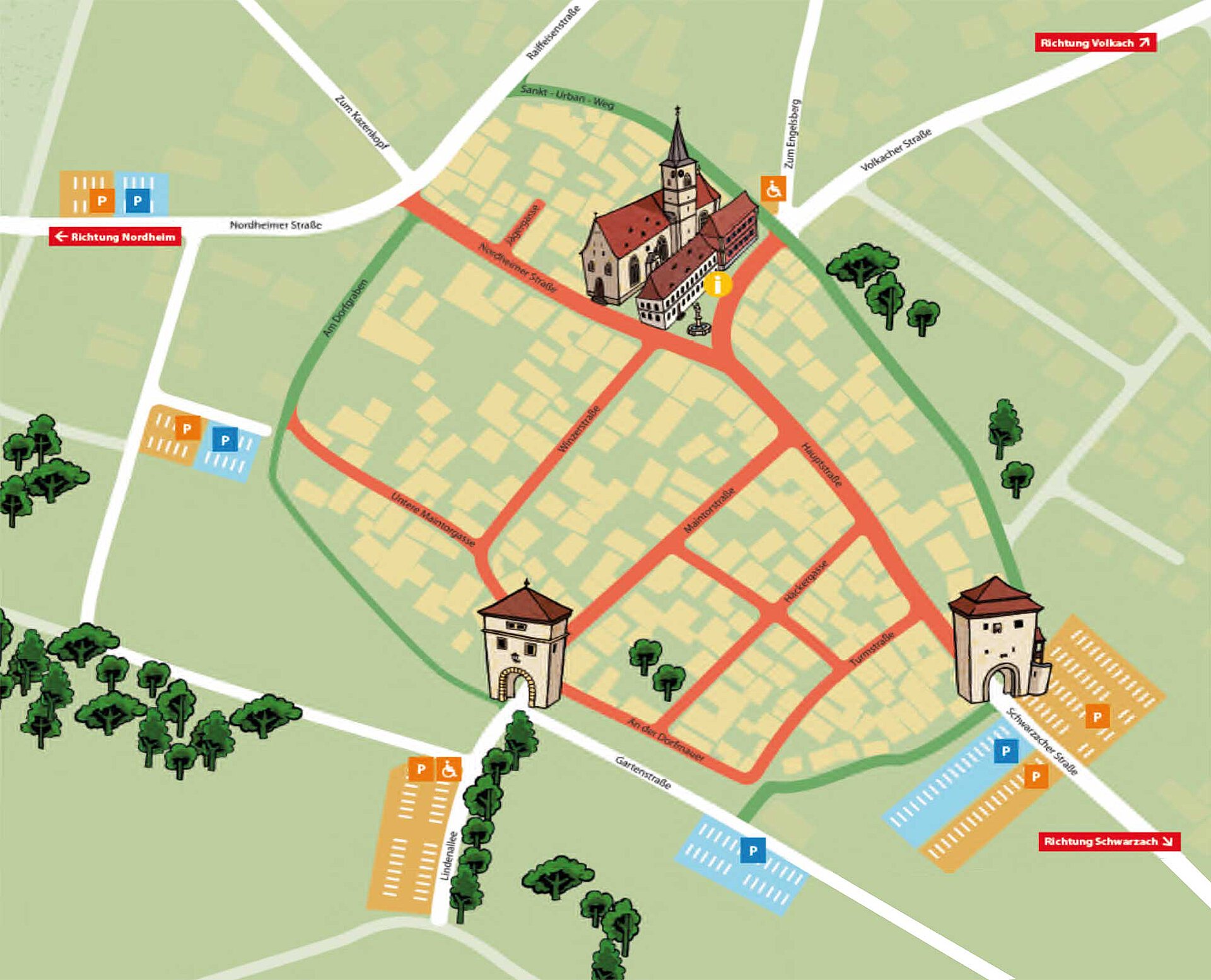 Parkplätze in Sommerach - Anfahrt zum Hästens Betten Store Anfahrt zum Betten Store von Hästens - Parken in Sommerach